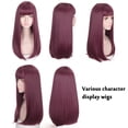 thumbnail image 5 of Long Silky Straight Hair Synthetic Wig with Bangs, Burgundy Wigs with Bangs, Natural Looking Heat Resistant Synthetic Wig for Daily Party Cosplay, 5 of 6