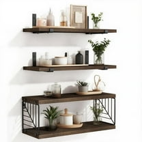 TEAFIRST Floating Shelves, 4 Tiers 15.8in Rustic Wood Wall Decor for Bathroom, Living Room, Brown
