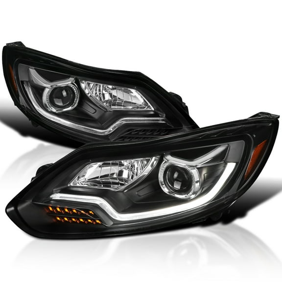 Spec-D Tuning Black Projector Headlights w/ LED Sequential Turn Signal Compatible with 2012-2014 Ford Focus, Fits Models Made in United States And Canada, Left Right Pair Headlamps Assembly