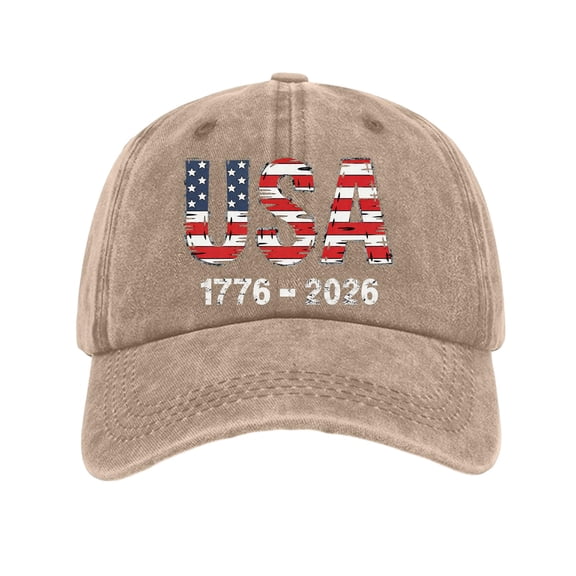 CIENVNSTG Daily Versatile Patriotic 250th Anniversary Accessories for Unisex Independence Day Themed Washed Baseball Cap with 1776 Patriotic Print Khaki