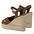 thumbnail image 3 of FSJ Women Peep Round Toe Espadrille Wedge High Heels Cross Strap Buckled Platform Sandals Summer Date Casual Dress Shoes Size 15 Brown, 3 of 5