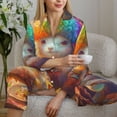 thumbnail image 6 of Gukieu Rainbow Lamb Breakfast Print Women's Long Sleeve Pajama Set, Button Top Elastic Pocket Pajama Pants Two Piece Set Home Wear-Large, 6 of 7