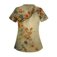 thumbnail image 2 of Scrubs for Women Petite,Floral Print Women's Scrub Tops - V-Neck Short Sleeve Nursing Tops with Side Pockets - Yellow - M, 2 of 5
