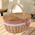 thumbnail image 1 of Cesta de mimbre para picnic, cesta tejida de mimbre con tapa y asa, práctica cesta de almacenamiento de mimbre para parque al aire libre, pan para Medio, 1 of 8