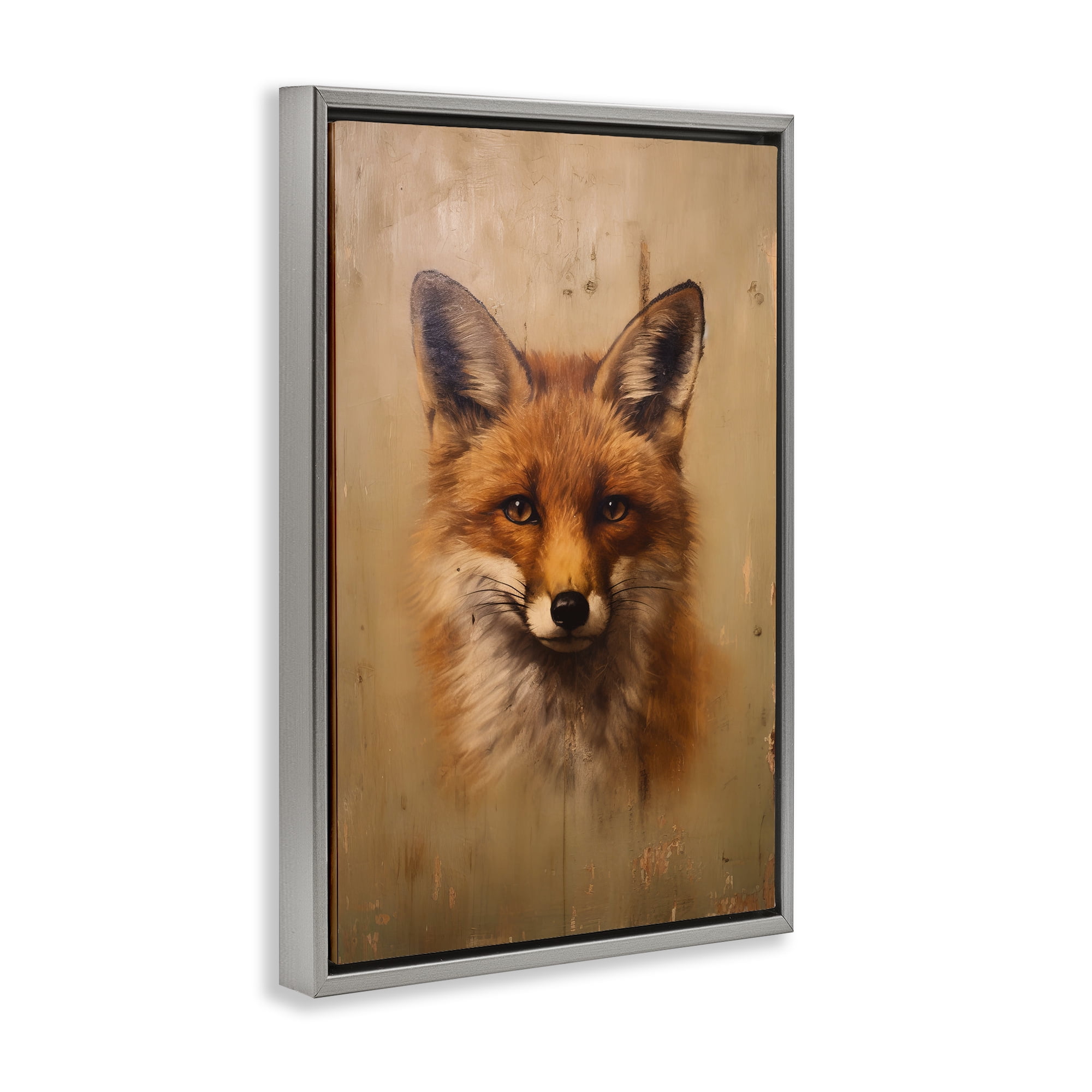 Stupell Industries Woodland Fox Face Animals & Insects Painting Gray Floater Framed Canvas Art Print Wall Art, 17 x 25