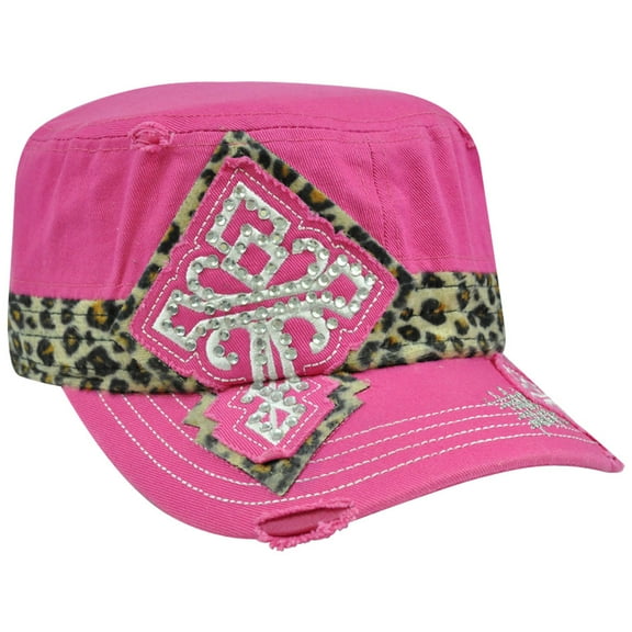 Cross Rhinestone Fashion Distress Fatigue Military Animal Print Women Castro Hat