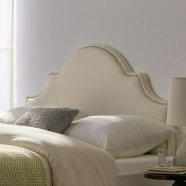Ivory Upholstered Headboard for Full & Queen Beds - Elegant Arched Design with Nailhead Trim