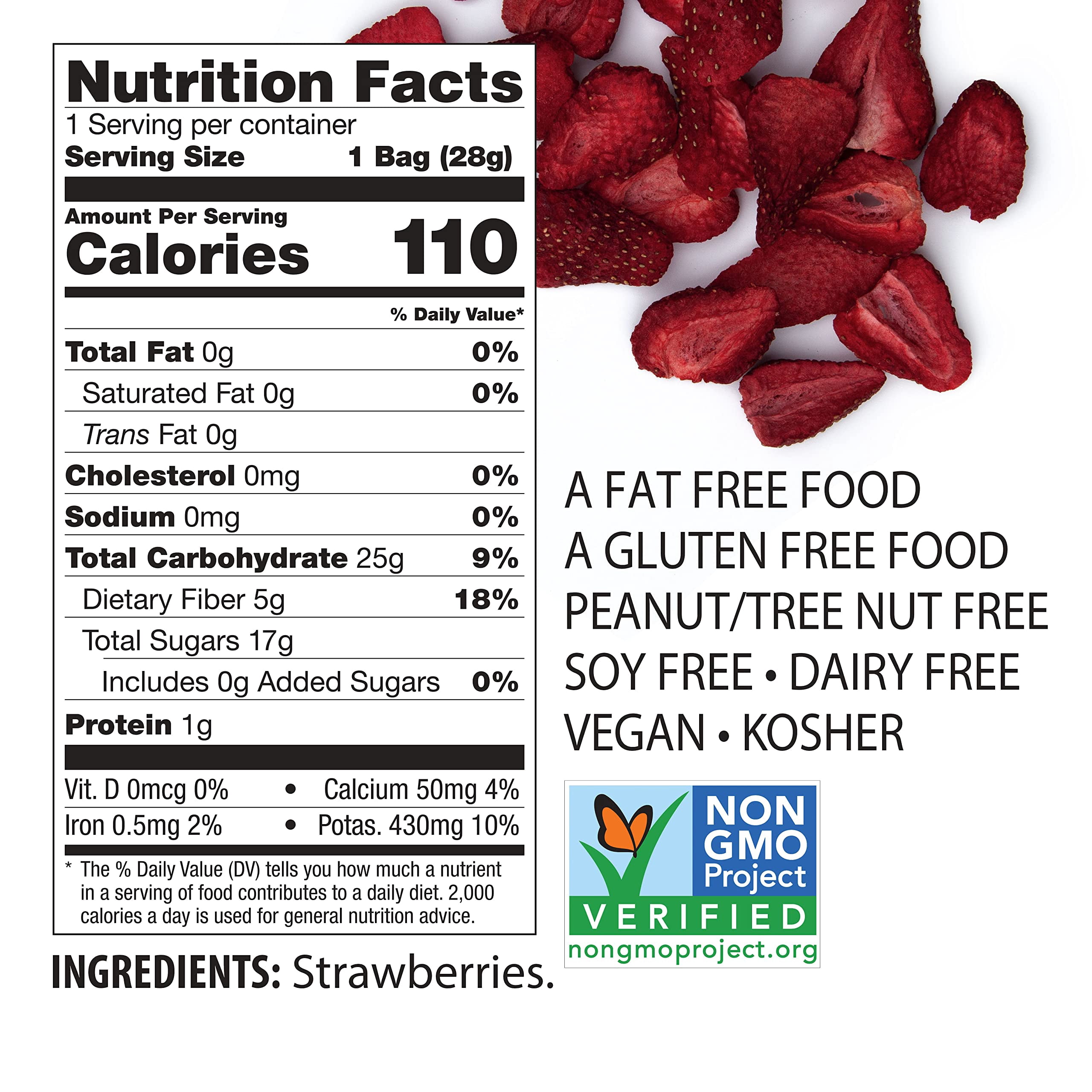 Brothers All Natural Freeze Dried Fruit Crisps, Strawberry, 1 Oz (Pack of 8), Made with 100% Fruit, Gluten Free, Soy Free, Vegan, Healthy Snack, Resealable Pouch