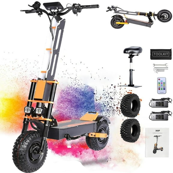 Electric Scooter with Seat for Adult, Powerful 10000W Double Motor, 56MPH Max Speed, 43Miles Max Range, 60V/38.8Ah Large Capacity Battery, 14" Off-Road Tires