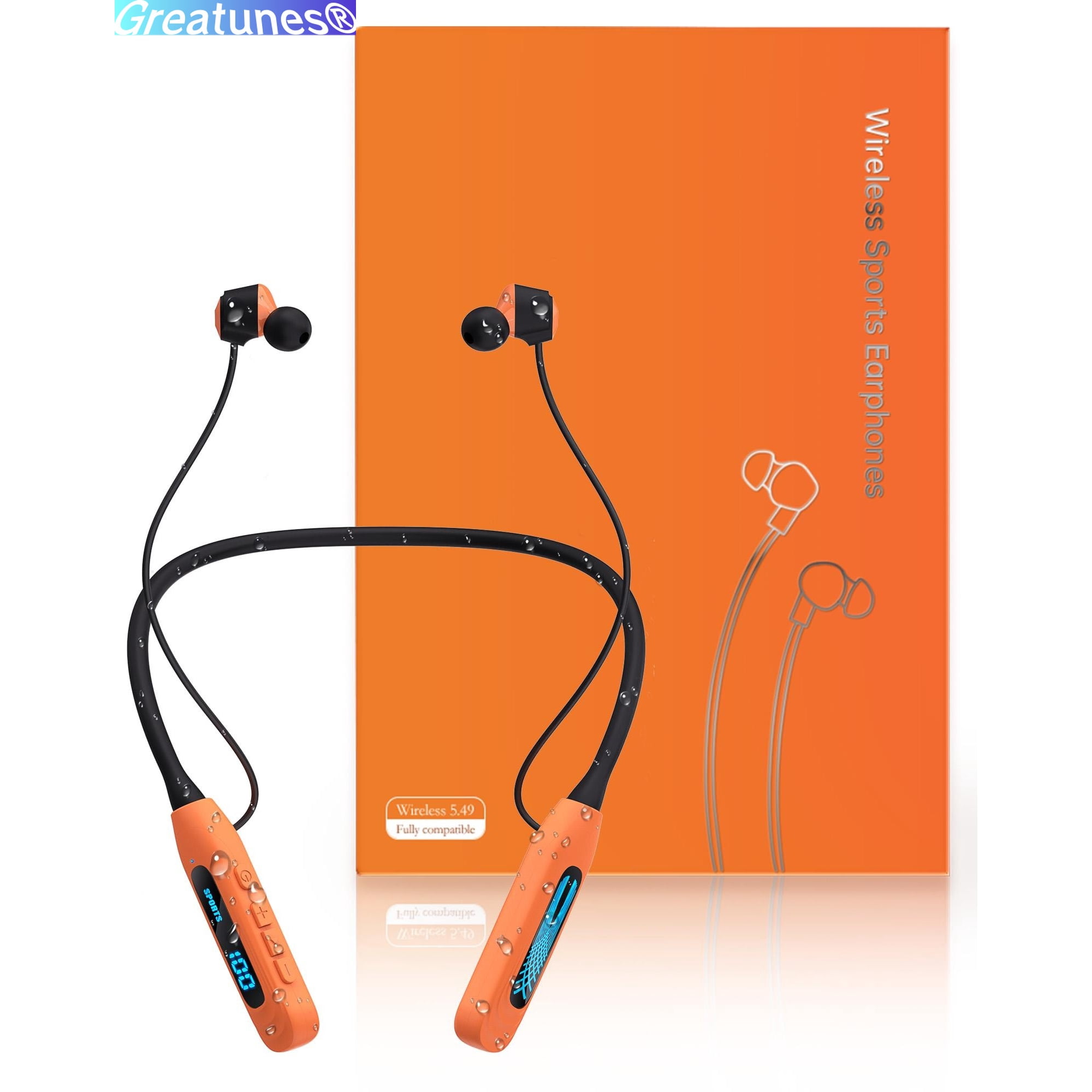 Greatunes Liquid Silicone Neckband Bluetooth Headphones, 80 Hours Playtime Wireless Sports Earphones with LED Power Display, IPX5 Waterproof Bluetooth 5.4 Magnetic Earbuds for Running, Gym, Travel