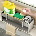 thumbnail image 6 of Stainless Steel Kitchen Sink Sponge and Dishcloth Organizer Rack, Rust-proof Multifunctional Storage for Soap Dispensers and Accessories, Countertop Draining Basket with Hanging Rod 9.1x3.5x3.8in, 6 of 7