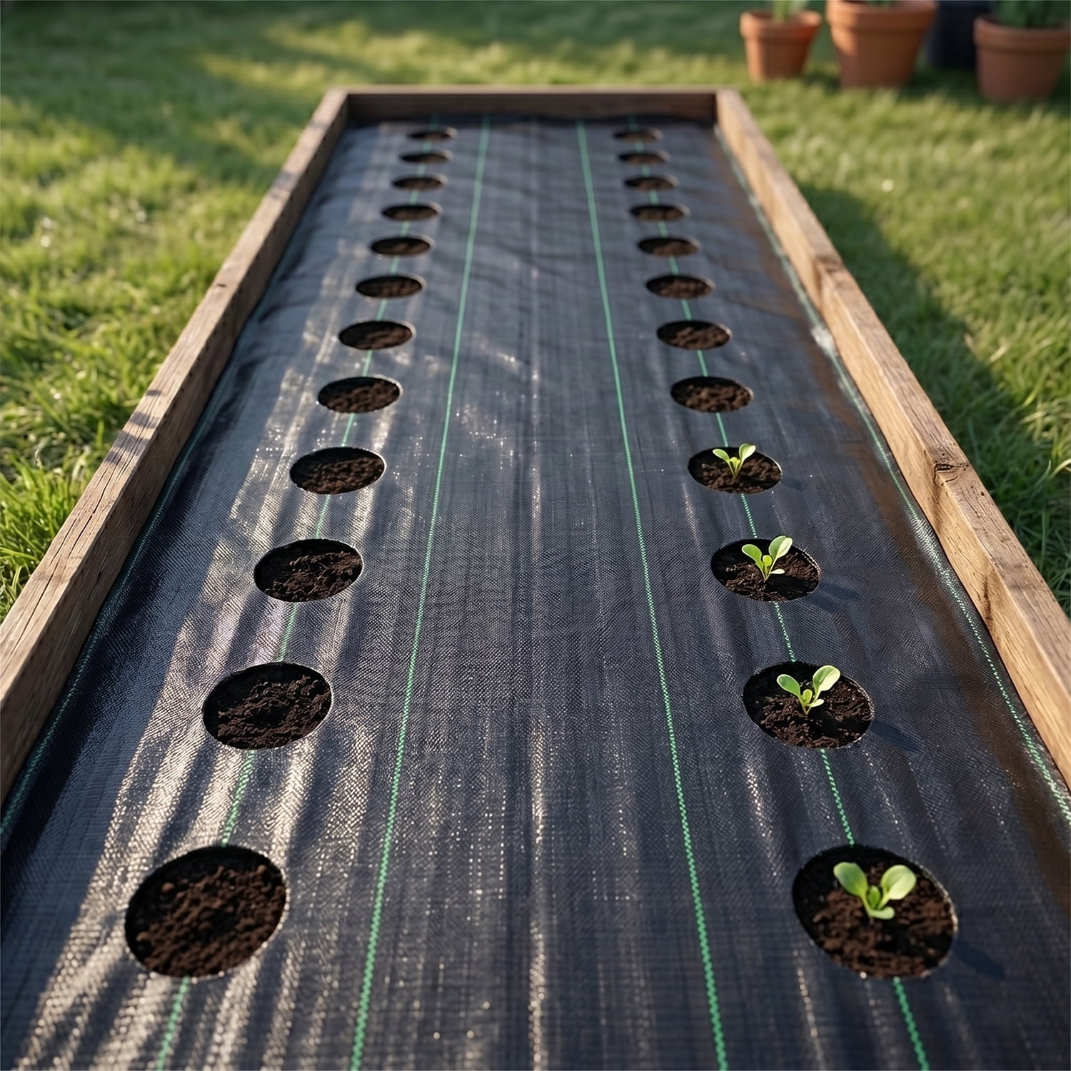 Heavy Duty Weed Barrier Fabric with Pre-Cut Planting Holes, 2 ft x 20 ft Woven Landscape Fabric for Vegetable Garden and Backyard Growing