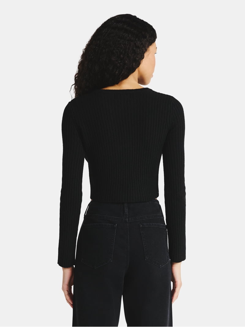 No Boundaries Bow-Tie Ribbed Cardigan, Women's - Walmart.com