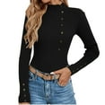 thumbnail image 2 of Women's Mock Turtleneck Sweater Ribbed Knit Long Sleeve, Basic Slim Fit Fall Winter Pullover Black XL, 2 of 5