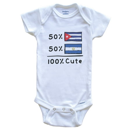 

50% Cuban Plus 50% Salvadorian Equals 100% Cute Cuba El Salvador Flags Baby Bodysuit 6-9 months white