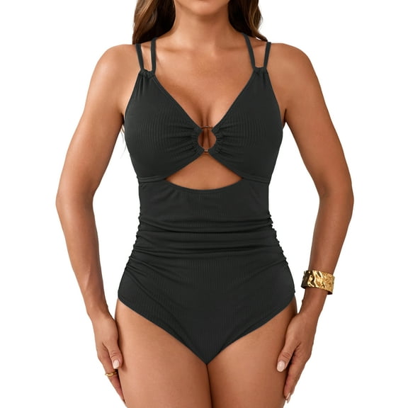 Sociala O-Ring Cutout Bathing Suit for Womens Tummy Control Monokini Swimwear