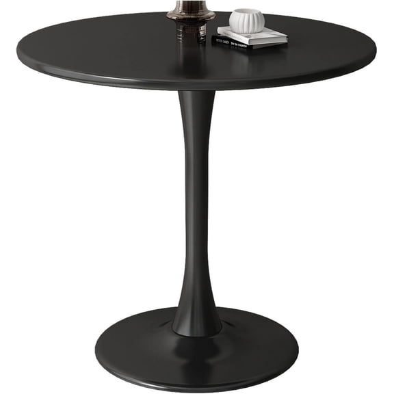 24" Black Round Table, Modern Tulip Dining Table with MDF Top and Steel Base, Mid Century Kitchen Table, Small Space Coffee Table for Living Room or Office