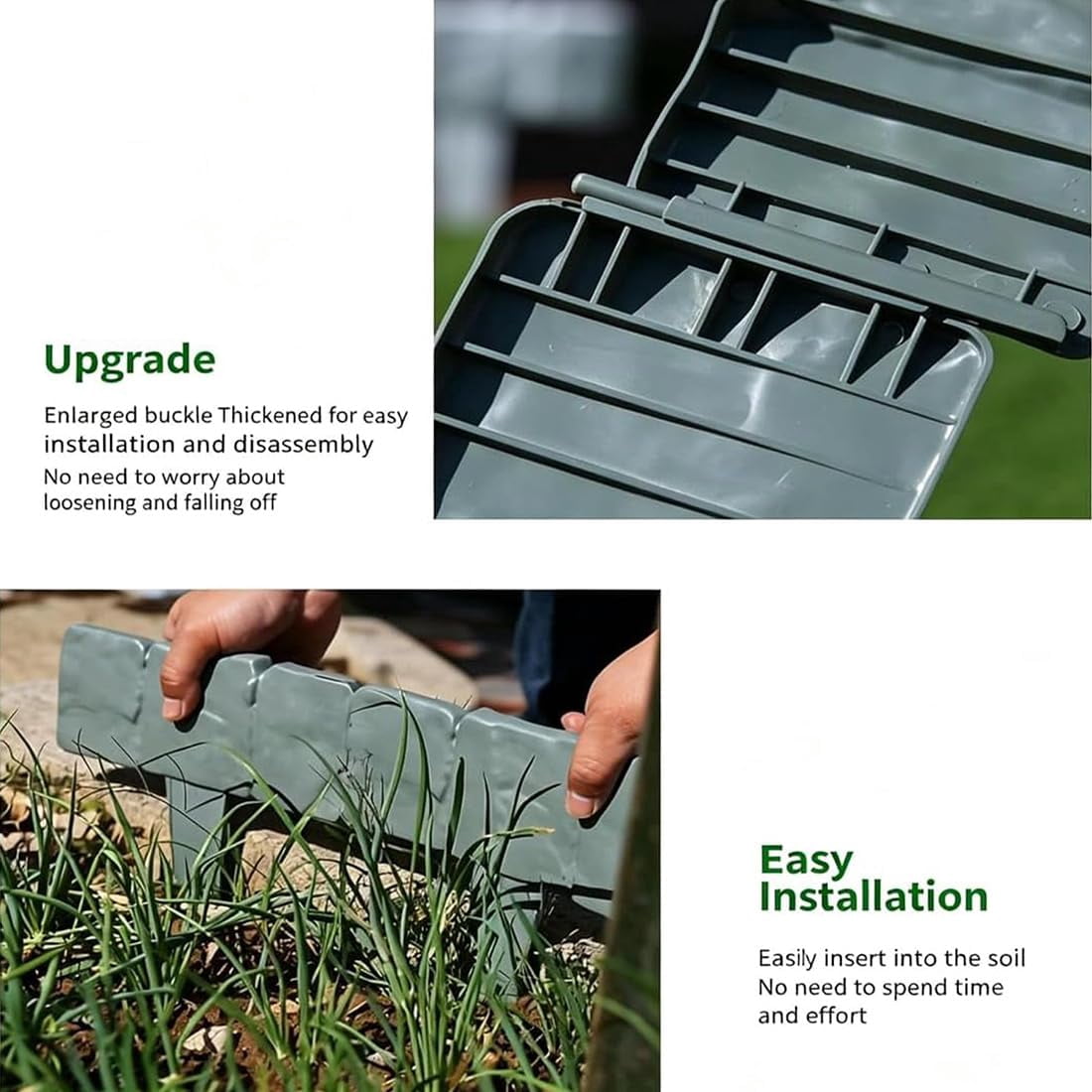 Plastic Garden Retaining Fence with Stakes, No Dig Plastic Garden Edging Border, Interlocking Imitation Stone Garden Fence with Shovel for Flower Bed, Outdoor Yard Patio