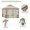 thumbnail image 5 of Outsunny 10' x 10' Patio Gazebo Canopy Outdoor Pavilion with Mesh Netting SideWalls, 2-Tier Polyester Roof, & Steel Frame, Beige, 5 of 9