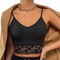 thumbnail image 1 of Camisola sin mangas con tirantes finos para mujer, chaleco de punto acanalado con cuello en V, camiseta sin mangas informal negra ajustada con ribete de encaje, 1 of 8