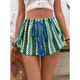 thumbnail image 5 of Womens Striped Hollow Out Loose Fit Tie Front Mesh Beach Shorts Casual Vacation Bottoms Green M, 5 of 7