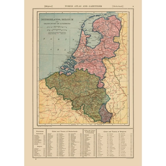 Historic Map - Netherlands Belgium - Reynold 1921 - Vintage Wall Art