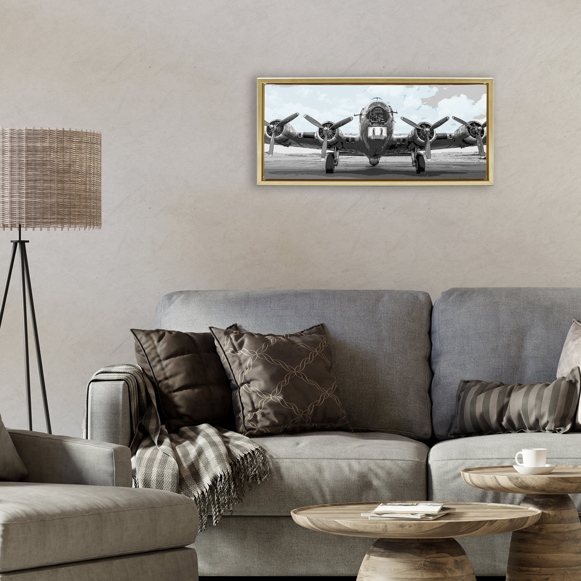Stupell Industries Historic Aviation Aircraft Gold Framed Floater Canvas Wall Art, design by Kim Allen