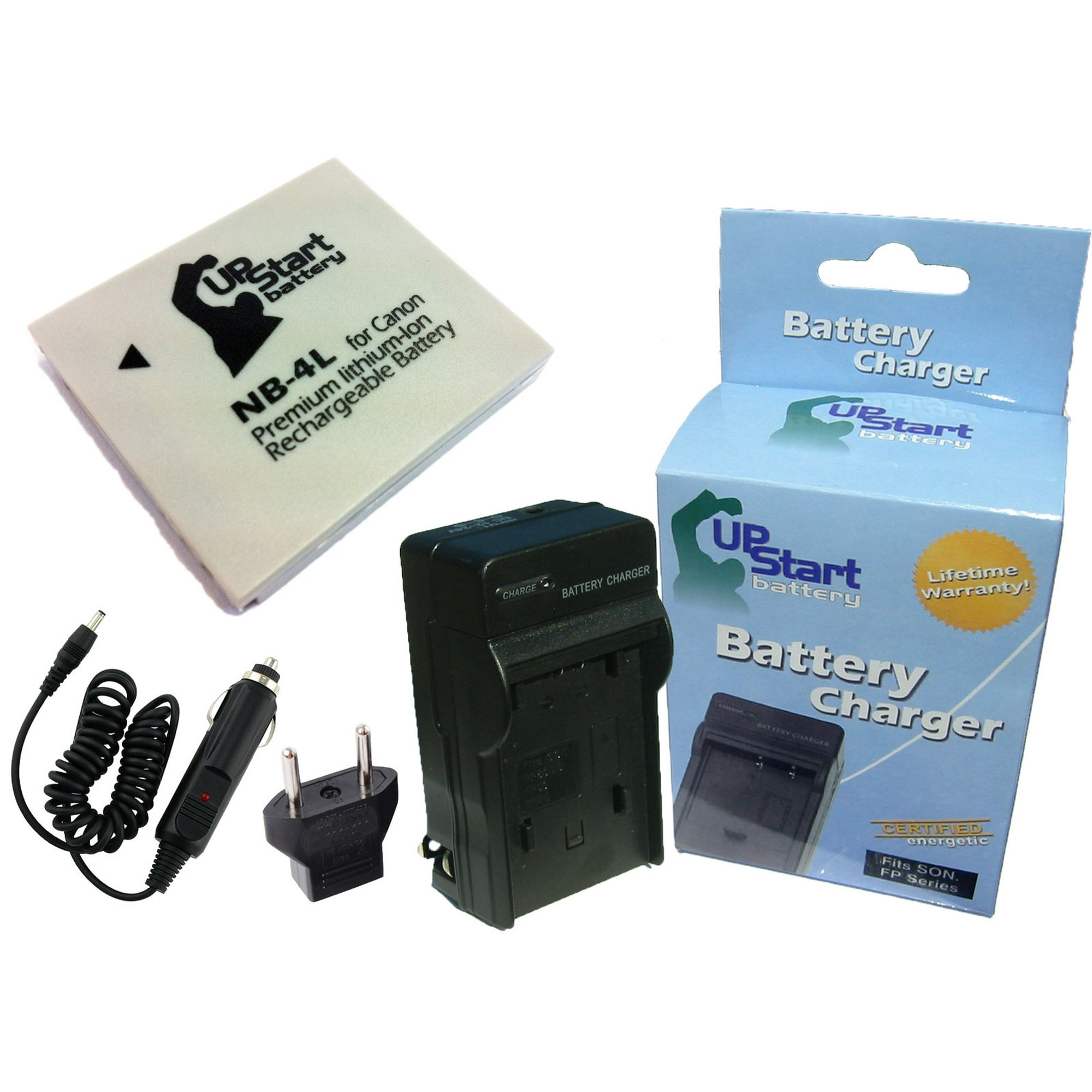 Canon PowerShot SD780 IS Battery and Charger with Car Plug and EU Adapter  Replacement for Canon NB-4L Digital Camera Batteries and Chargers (890mAh, 