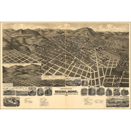 24"x36" Gallery Poster, Perspective map of Helena, Montana 1890
