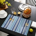 thumbnail image 3 of Blue Green Striped Placemats Set of 8, Colorful Abstract Vertical Lines Art Placemats for Dining Table, Place Mats for Kitchen Tabletop, Waterproof Wipeable Dining Table Mats Set, 3 of 9