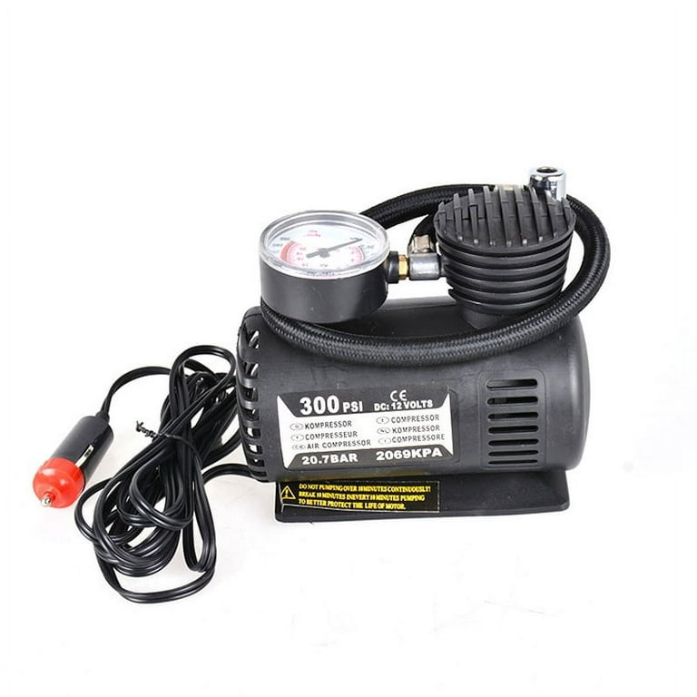 300 PSI Mini Air Compressor 12V Car Auto Portable Pump Tire Inflator w/Gauge New, Adult Unisex, Size: 13*7*11.5cm, Black