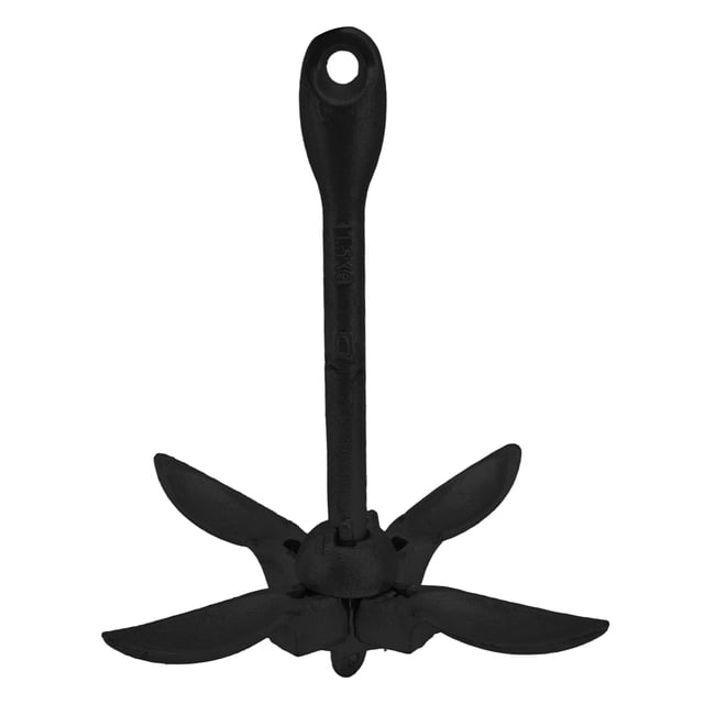 Rezón de anclaje plegable, 4 platijas, 1,5 kg, accesorio para barco de acero al carbono para canoa de kayak, negro (acero al carbono)