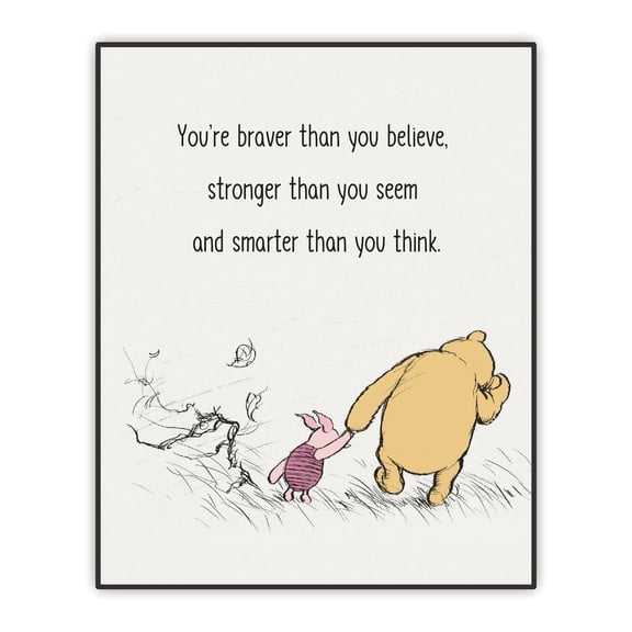 Nursery Wall Decor, Winnie Wall Art, You're Braver, A. A. Milne the Pooh Quote Classic Poster, Encouragement Gift for Kids, Unframed Print (8"x10")