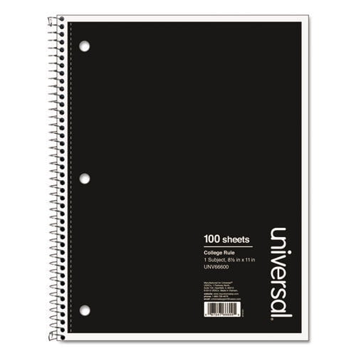 Universal UNV66600 11 in. x 8.5 in. 100 Sheets, 1 Subject, Medium/College Rule, Wirebound Notebook - Black Cover