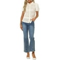 thumbnail image 2 of INSPIRE CHIC Women's Lace Tops Short Sleeve Lace Eyelet Button Down Blouse XS Beige, 2 of 6