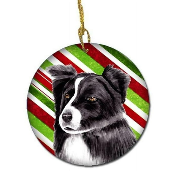 Border Collie Candy Cane Holiday Christmas Ceramic Ornament