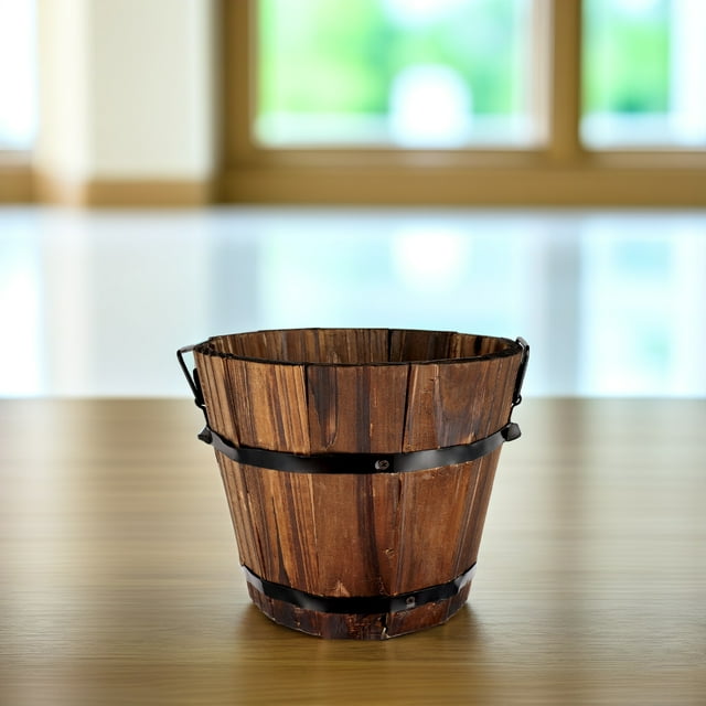 OULII Pot de Fleurs Extérieur en Bois Tonneau Rond Marron Perméable Trou Inférieur 1Pcs