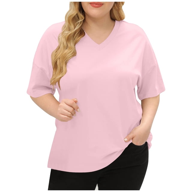 T-Shirt Décontracté à Manches Courtes Col en V pour Femmes - Coton Doux, Haut Basique Polyvalent