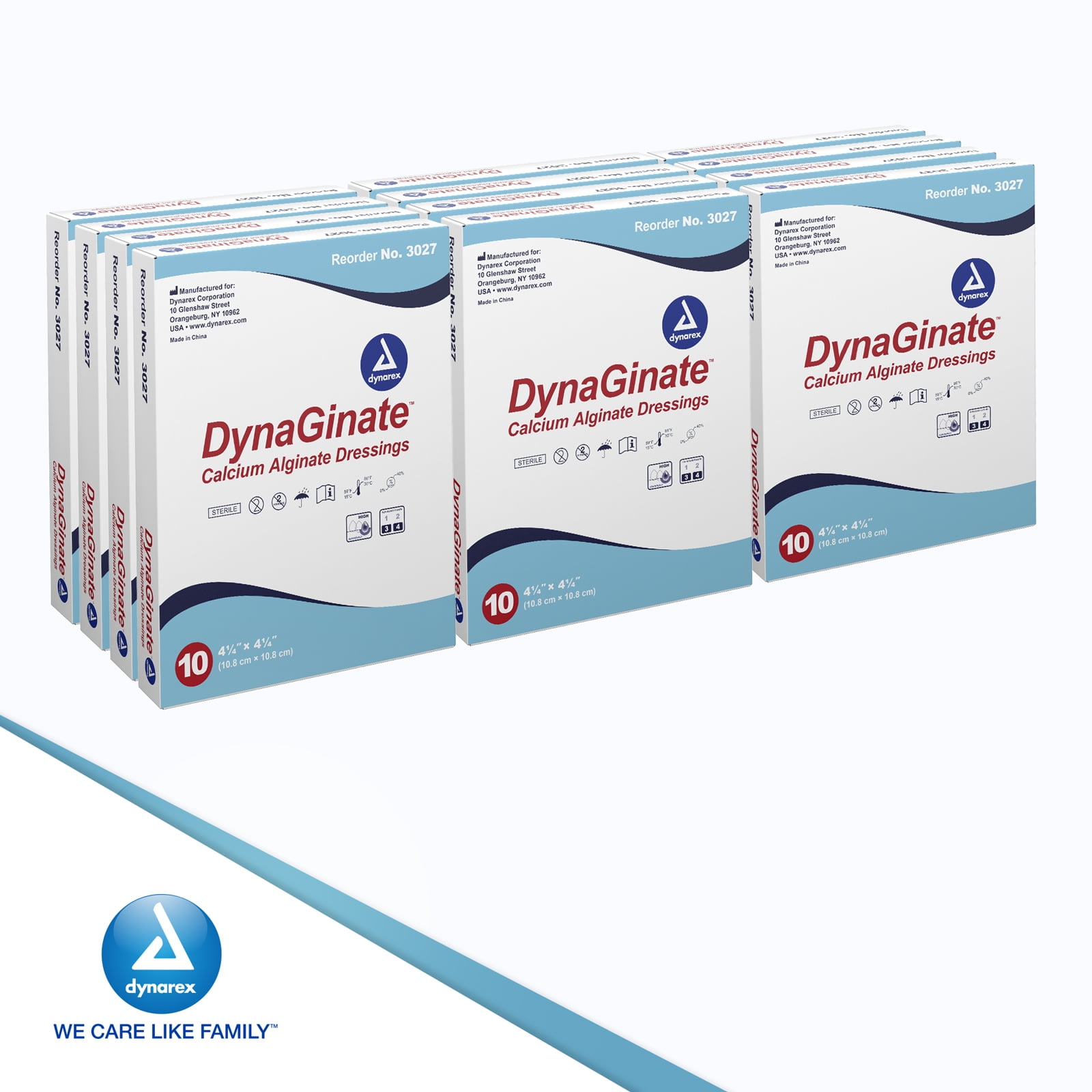 Dynarex DynaGinate Calcium Alginate Wound Dressing - Sterile, Non-Stick Topical Wound Pads - Absorbent Gel Patches For Moderate To High Exuding Cuts - For Medical & Home Use - 4.25"x 4.25", 12 Boxes