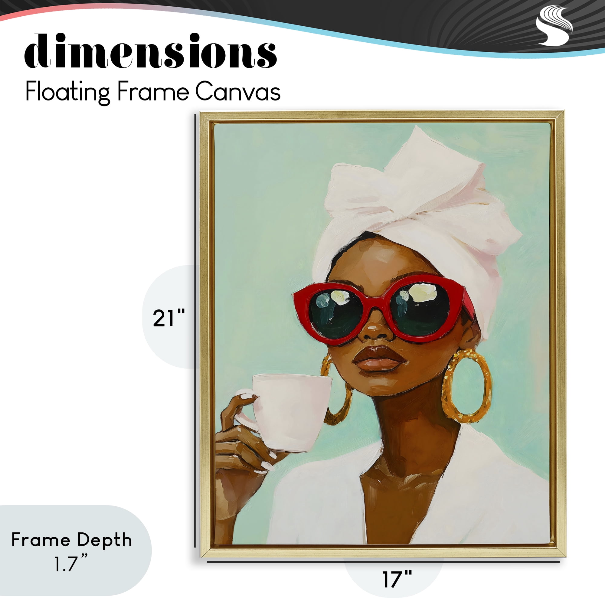 Stupell Industries Coffee Lover in Red Sunglasses Gold Framed Floater Canvas Wall Art, design by The Prints Vibe
