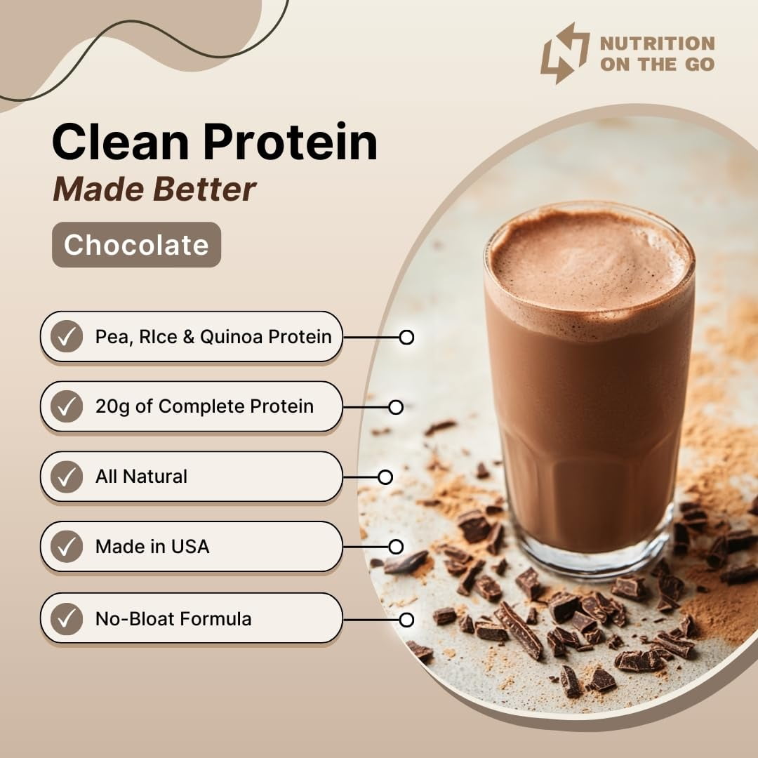Nutrition On The Go Chocolate Vegan Protein Powder with Creatine - 20g Protein, 5g Creatine & 130 Calories -Single-Serve Packets for Travel, Gym, On-The-Go, Dairy & Gluten-Free, All-Natural (15-Pack)