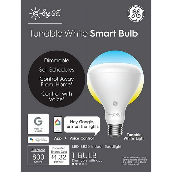 GE C by GE Smart BR30 Indoor Floodlight LED Light Bulb, 11-Watts, Tunable White, 1-Pack (Packaging May Vary)