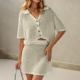 thumbnail image 2 of DHFJKG Women's Skirt 2 Piece Set Crochet Half Sleeve Button Down Collar Crop Top Mini Skirt Casual Beach Vacation Clothing Set Stylish Outfit, 2 of 4