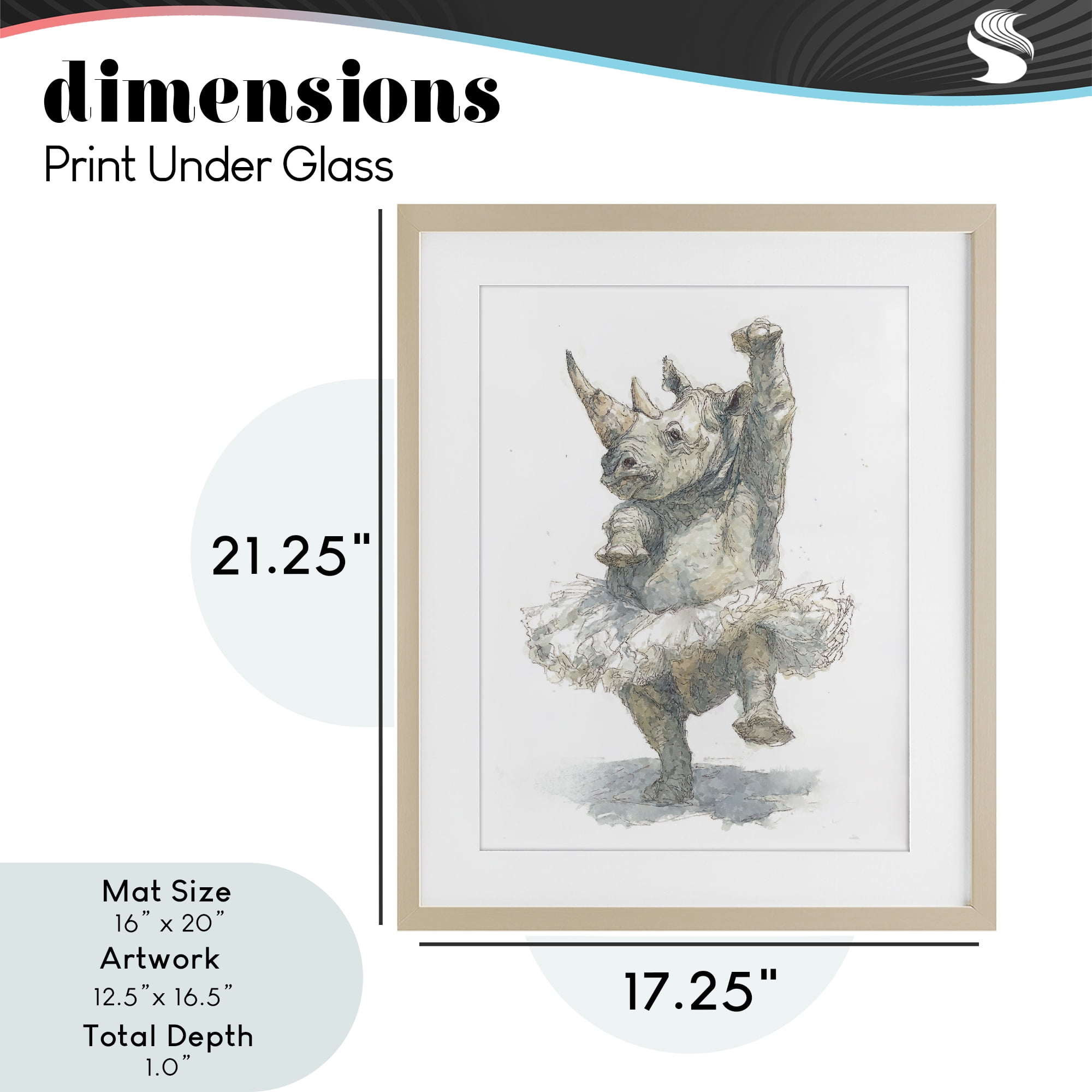 Ballet Rhino Tutu Birch Framed Print Under Glass, design by Ziwei Li
