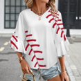 thumbnail image 3 of Baseball Fence Women's V-Neck Blouse With 3/4 Ruffled Bell Sleeves Casual Top Ladies Blouses, 3 of 7