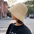 thumbnail image 2 of Audhol Womens Straw Fedora Beach Sun Hat Women'S Woven Hat Small Fresh Beach Sunshade Hat Women'S Small Brimmed Fisherman Hat Women Floppy Foldable Roll up Cap Beige A, 2 of 5