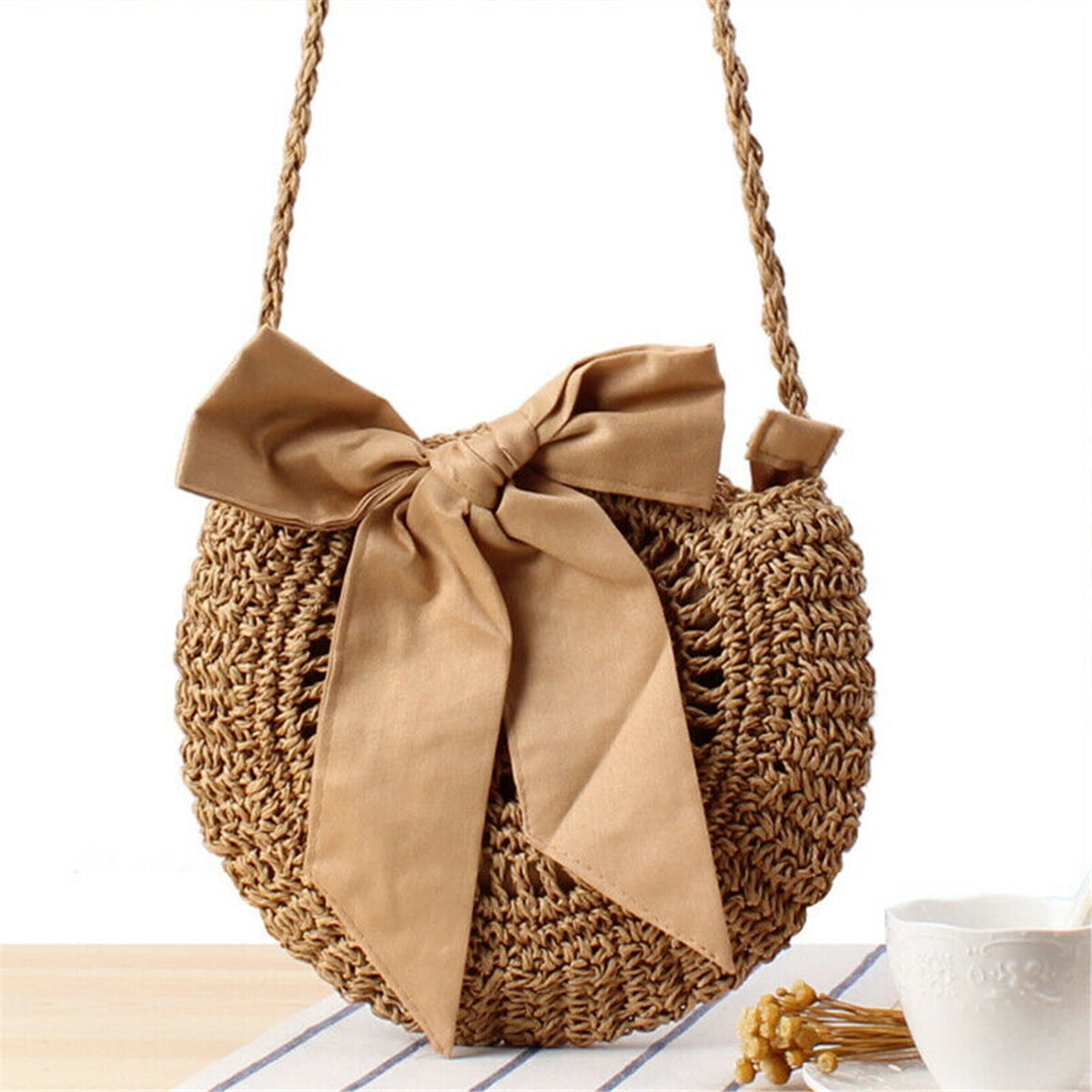 TOP Women Straw Bag Summer Beach Rattan Shoulder Weave Handbag