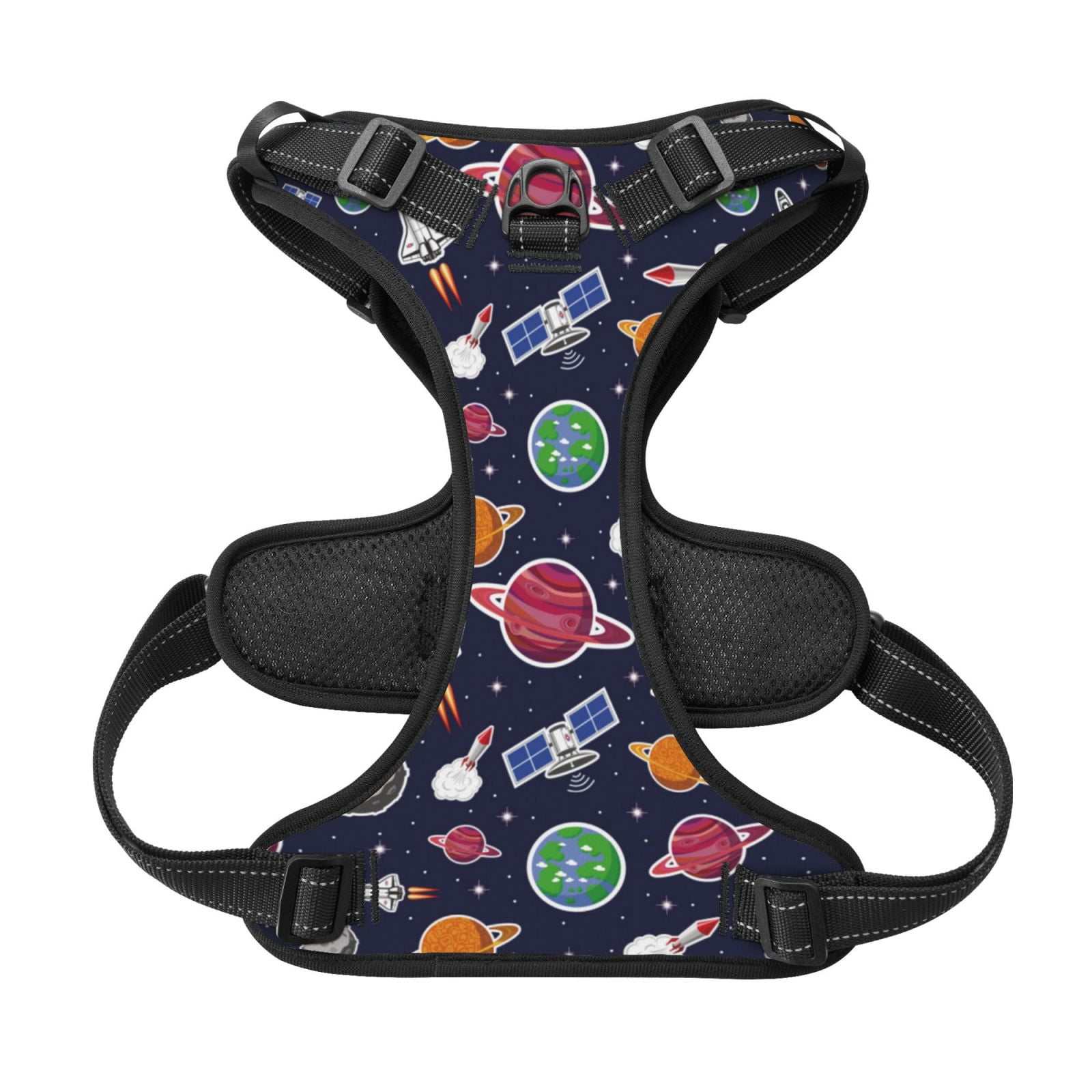 Kdxio Rocket Satellite Print No Pull Dog Harness Adjustable Reflective Oxford Easy Control Medium Large Dog Harness for Training and Everyday-Small