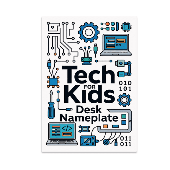 Tech for Kids Desk Nameplate Poster, Tech-Themed Classrooms, Learning Spaces, and Educational Environments, 13x19 Glossy Paper
