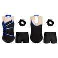thumbnail image 2 of iiniim Kids Girls Sleeveless Ballet Yoga Keyhole Back Leotard with Shorts Hair Band Dancewear Royal Blue 16, 2 of 7
